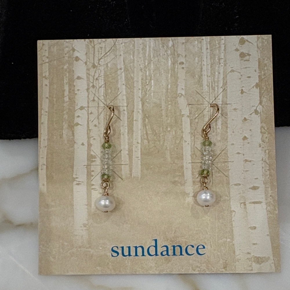 Sundance Catalog Pearl, Faceted Aquamarine & Peridot Gold Filled Earrings—New